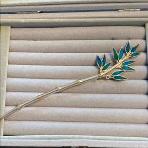 Elegant Gold and Blue Leaf Brooch